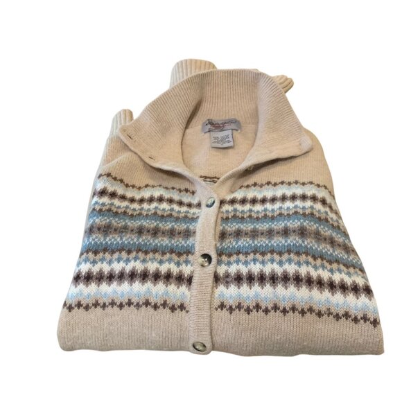 VTG Eddie Bauer Women's Cardigan Angora Fair Isle Beige Blue Sz M Cottagecore - Picture 11 of 16